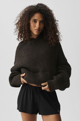 Alo Yoga Chunky Knit Rewind Hoodie - Espresso Multi in Kuwait