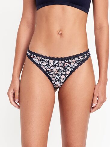 Old Navy Mid-Rise Everday Cotton Thong - Navy Floral in Kuwait