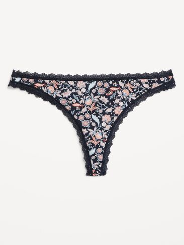 Old Navy Mid-Rise Everday Cotton Thong - Navy Floral in Kuwait