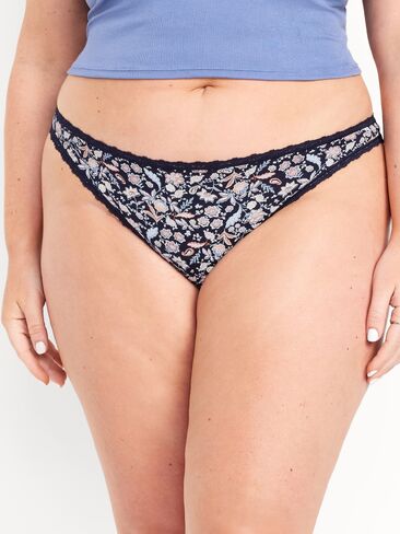 Old Navy Mid-Rise Everday Cotton Thong - Navy Floral in Kuwait