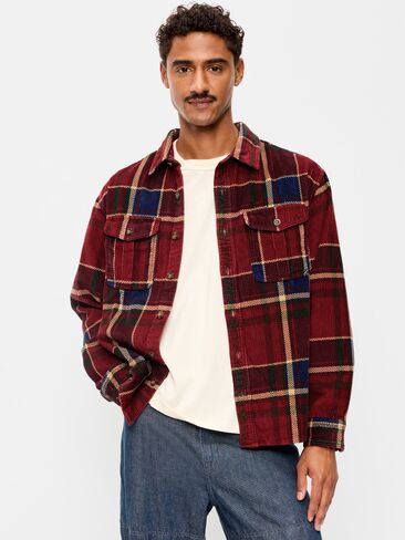 Old Navy Loose Fit Long-Sleeve Corduroy Shirt - Red Plaid in Kuwait