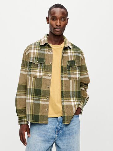 Old Navy Loose Fit Long-Sleeve Corduroy Shirt - Neutral Plaid in Kuwait