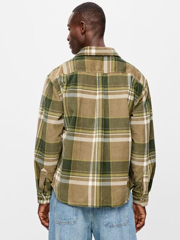 Old Navy Loose Fit Long-Sleeve Corduroy Shirt - Neutral Plaid in Kuwait