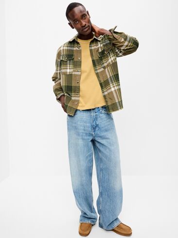 Old Navy Loose Fit Long-Sleeve Corduroy Shirt - Neutral Plaid in Kuwait