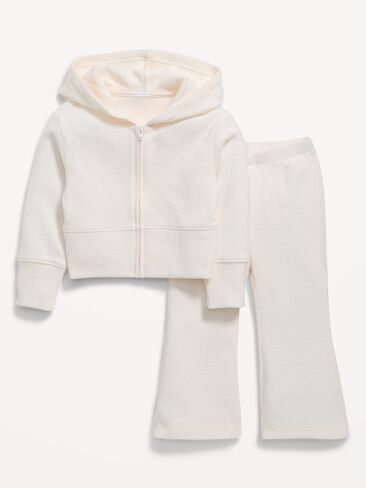 Old Navy Cozy Ribbed Hoodie and Flared Pants Set for Toddler Girls - Creme De La Creme in Kuwait