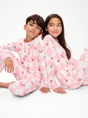 Old Navy Gender-Neutral Snug-Fit Graphic Pajama Set for Kids - Checkered Candy Canes (Match the Fam!) in Kuwait