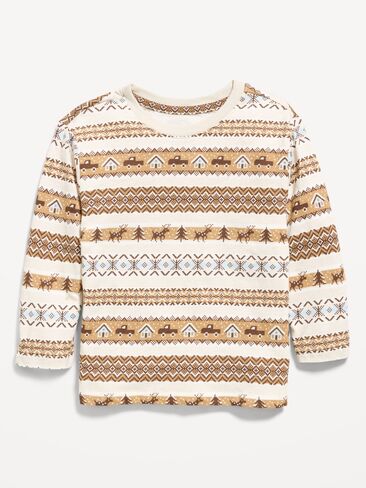 Old Navy Printed Long-Sleeve Unisex T-Shirt for Toddler - Cream Fairisle in Kuwait