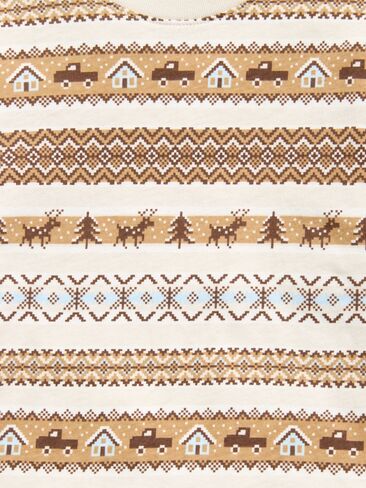 Old Navy Printed Long-Sleeve Unisex T-Shirt for Toddler - Cream Fairisle in Kuwait
