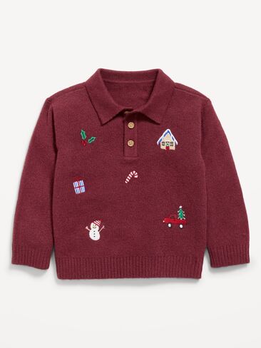 Old Navy SoSoft Long-Sleeve Collared Sweater for Toddler Boys - Happy Holidays in Kuwait