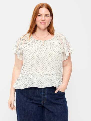 Old Navy Chiffon Flutter-Sleeve Top - Black & White Dots in Kuwait