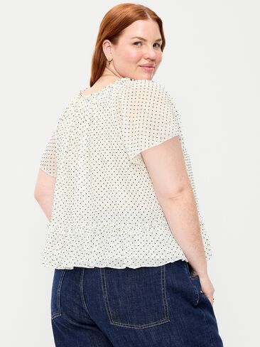 Old Navy Chiffon Flutter-Sleeve Top - Black & White Dots in Kuwait