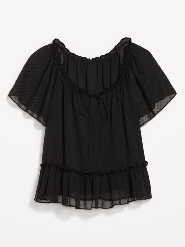 Old Navy Chiffon Flutter-Sleeve Top - Black Dots in Kuwait