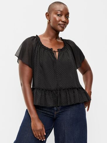 Old Navy Chiffon Flutter-Sleeve Top - Black Dots in Kuwait