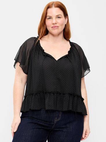 Old Navy Chiffon Flutter-Sleeve Top - Black Dots in Kuwait