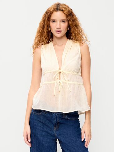 Old Navy Sleeveless V-Neck Tie-Front Top - Creme De La Creme in Kuwait