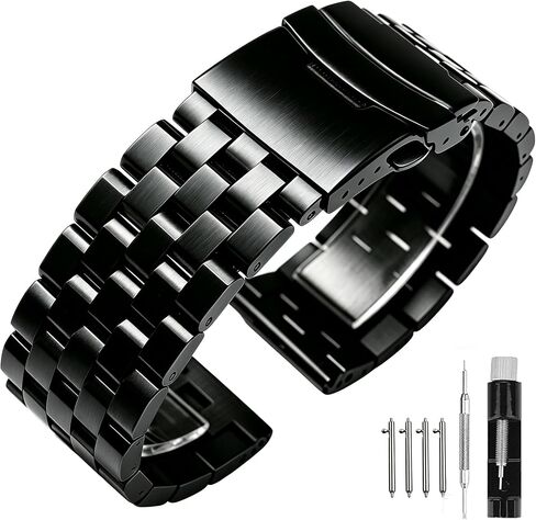Brushed Metal Watch Bands for Men Women Solid Stainless Steel Watch Band 18/20/22/24/26mm Watch Bracelet Strap Deployment Double Lock Deployment Buckle Black Silver Blue Gold in Kuwait