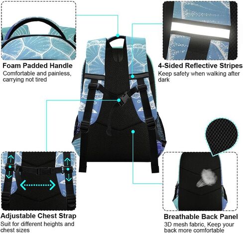 Cute Cat School Backpack for Boys Girls Portable Wide shoulder strap Backpack Lightweight Travel Bag College Casual Daypack with Reflective Strip Large in Kuwait