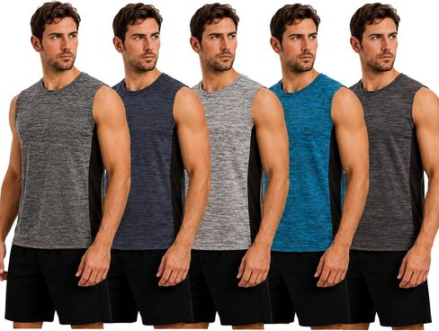 Essential Elements 5 Pack: Men's Active Quick-Dry Athletic Workout Training Gym Muscle Sleeveless Tank Top in Kuwait