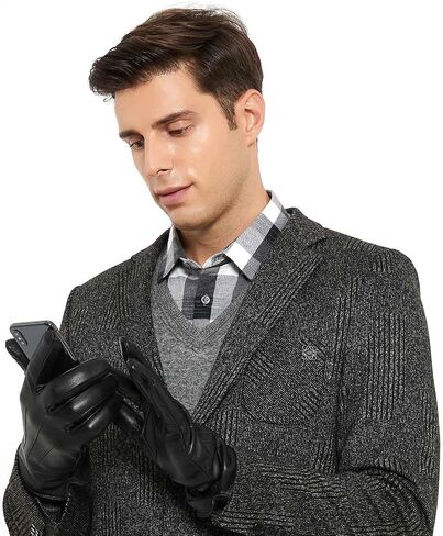 ZLUXURQ Mens Soft Lambskin Leather Touchscreen Winter Driving Gloves Cashmere Lined,comfortable and warm. in Kuwait