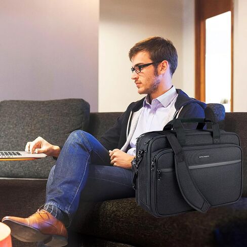 KROSER Laptop Bag Premium Laptop Briefcase Fits Up to 17.3 Inch Laptop Expandable Water-Repellent Shoulder Messenger Bag Computer Bag with RFID Pockets for Travel/Business/Men/Women-Black in Saudi Arabia