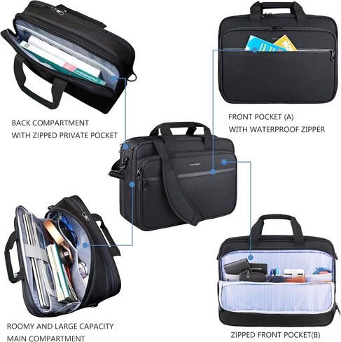 KROSER Laptop Bag Premium Laptop Briefcase Fits Up to 17.3 Inch Laptop Expandable Water-Repellent Shoulder Messenger Bag Computer Bag with RFID Pockets for Travel/Business/Men/Women-Black in Saudi Arabia