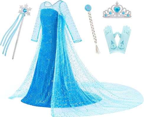 Girls Princess Elsa Dress Costume - Luxury Sequin Birthday Party Dress Up Girls 2-10 Years in Kuwait