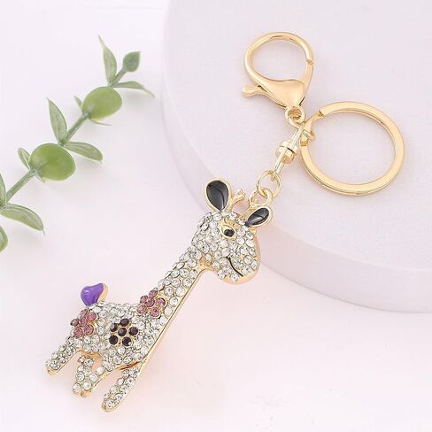 JewelBeauty 3D Handmade BlingBling Crystal Cute Giraffe Keychain Rhinestone Keyring Selection Purse Charm Car Bag Pendant Accessories in Kuwait