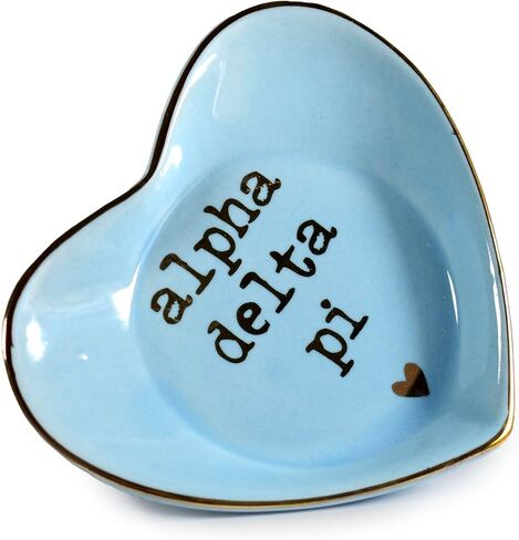 Sorority Shop Alpha Delta Pi Jewelry Dish - Heart-Shaped High-gloss finish Ceramic tray with Gold Detailing, Multi-Function Ceramic Ring Dish for Home or Office, Ideal for Jewelry and Keys in Kuwait