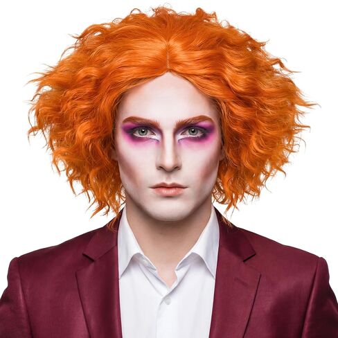 Missuhair Short Men Mad Clown Curly Wig Adult Orange Hair Cosplay Costume Wigs Halloween in Kuwait