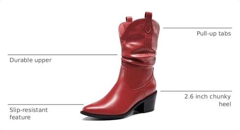 DREAM PAIRS Women's Cowgirl Boots, Mid Calf Western Cowboy Chunky Heel Boots, Slouchy & Pull-on for women in Kuwait