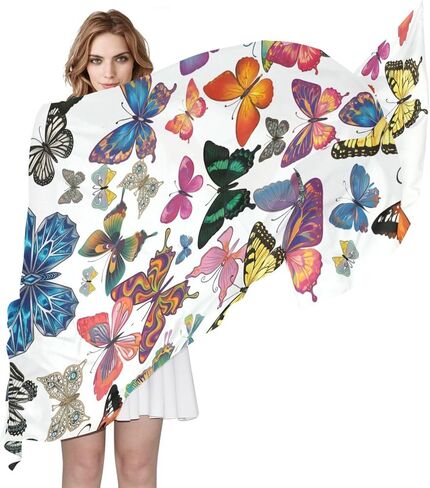 ALAZA Long Silk Like Scarf for Women Beautiful Multicolored Butterflies Large Head Wrap Stole in Kuwait