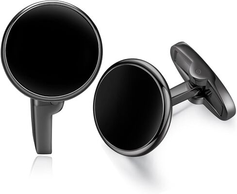 HONEY BEAR White Pearl Shell Black Onyx Cufflinks Round for Mens Gift in Kuwait