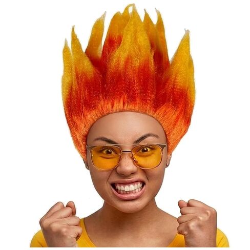 HUNIGIR Flame Costume Wig Pre-Styled Fire Wig Spiky Halloween Cosplay Party Unisex Fun Wig with Wig Cap (Flame) in Kuwait