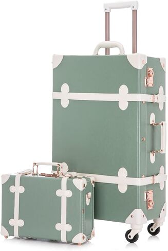 Unitravel 2 Piece Vintage Suitcase Set, 26" Women Cute Travel Luggage with 12" Train Case, Hardside Faux Leather Spinner Trunk with TSA Lock (Pink Floral) in Kuwait