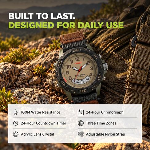 Timex Men's T45181 Expedition Resin Combo Brown/Green Nylon Strap Watch in Kuwait