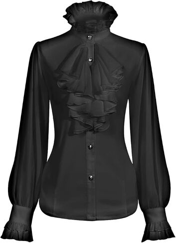 SUNGDOGIN Womens Victorian Vintage Long Sleeve Shirt Ruffle Stand Collar Blouse Gothic Medieval Tops in Kuwait