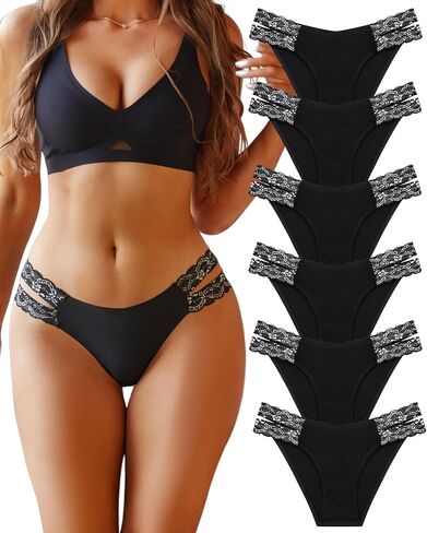 FINETOO Seamless Underwear for Women Cheeky Panties for Women High Cut Lace Underwear Women Cute Bikinis 6 Pack in Kuwait