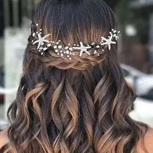 CASDRE Starfish Bride Wedding Hair Vine Pearl Bridal Headpiece Beach Wedding Hair Accessories for Women and Girls(A Silver) in Kuwait