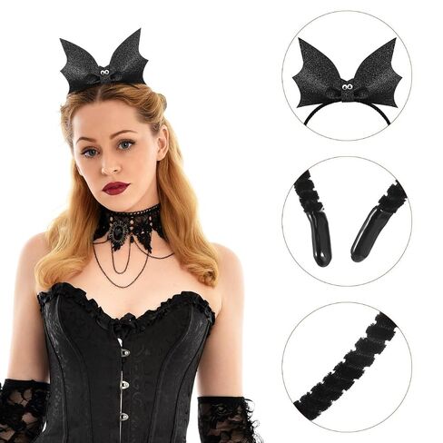Lurrose Bat Wing Headband Devil Bat Hairband Glitter Bat Wings Headpiece Bat Wing Headdress for Halloween Dress Up, Black in Kuwait