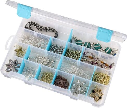 ArtBin 6847AG Medium Anti-Tarnish Box with Removable Dividers, Jewelry & Craft Organizer with Anti-Tarnish Technology, [1] Plastic Storage Case, Clear with Aqua Accents in Kuwait