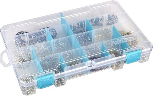 ArtBin 6847AG Medium Anti-Tarnish Box with Removable Dividers, Jewelry & Craft Organizer with Anti-Tarnish Technology, [1] Plastic Storage Case, Clear with Aqua Accents in Kuwait