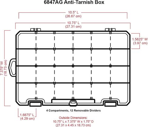 ArtBin 6847AG Medium Anti-Tarnish Box with Removable Dividers, Jewelry & Craft Organizer with Anti-Tarnish Technology, [1] Plastic Storage Case, Clear with Aqua Accents in Kuwait