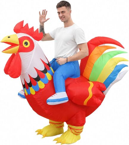 VURPOKSI Inflatable Ride-on Rooster Costume Chicken Blow Up Suit Funny Jumpsuit Costumes for Men Women Party Dress Halloween Christmas Cosplay in Saudi Arabia