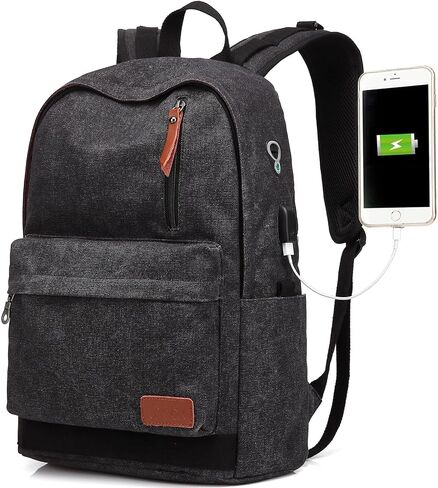 Canvas Laptop Backpack, Waterproof School Backpack With USB Charging College in Kuwait