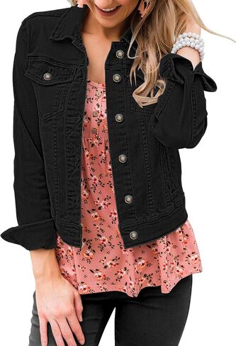 Vetinee Womens Stretch Button Down Long Sleeve Pockets Denim Jean Trucker Jacket in Kuwait
