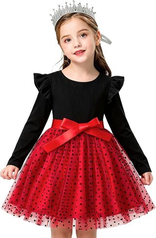 NNJXD Toddler Girl Polka Dotted Multilayer Ruffled Long Sleeve Tutu Party Dresses in Kuwait