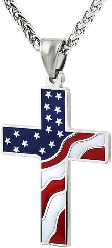 HZMAN American Flag Patriotic Cross Religious Jewelry Pendant Necklace in Kuwait