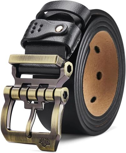BISON DENIM Men's Belts Leather Dress Genuine Leather Classic Heavy Duty Buckle Belt Casual for Jeans in Kuwait