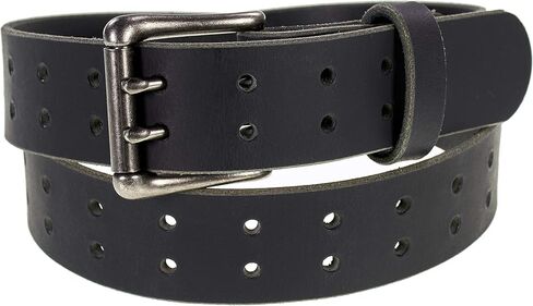 Men’s Classic Leather Belt, Double Prong Retro Style, Antique Nickel Buckle, 1 ½" Width, Amish handmade in the USA in Kuwait