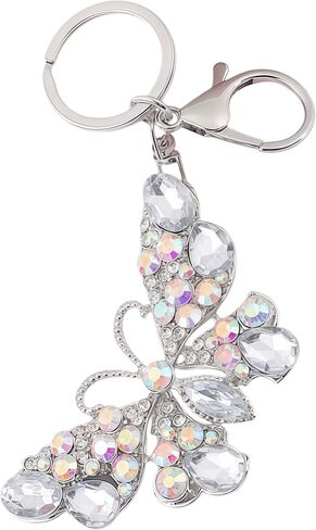 Butterfly Keychain Sparkling Keyring Crystal Rhinestones Purse Pendant Handbag Charm (Silver-Plated Butterfly) in Kuwait